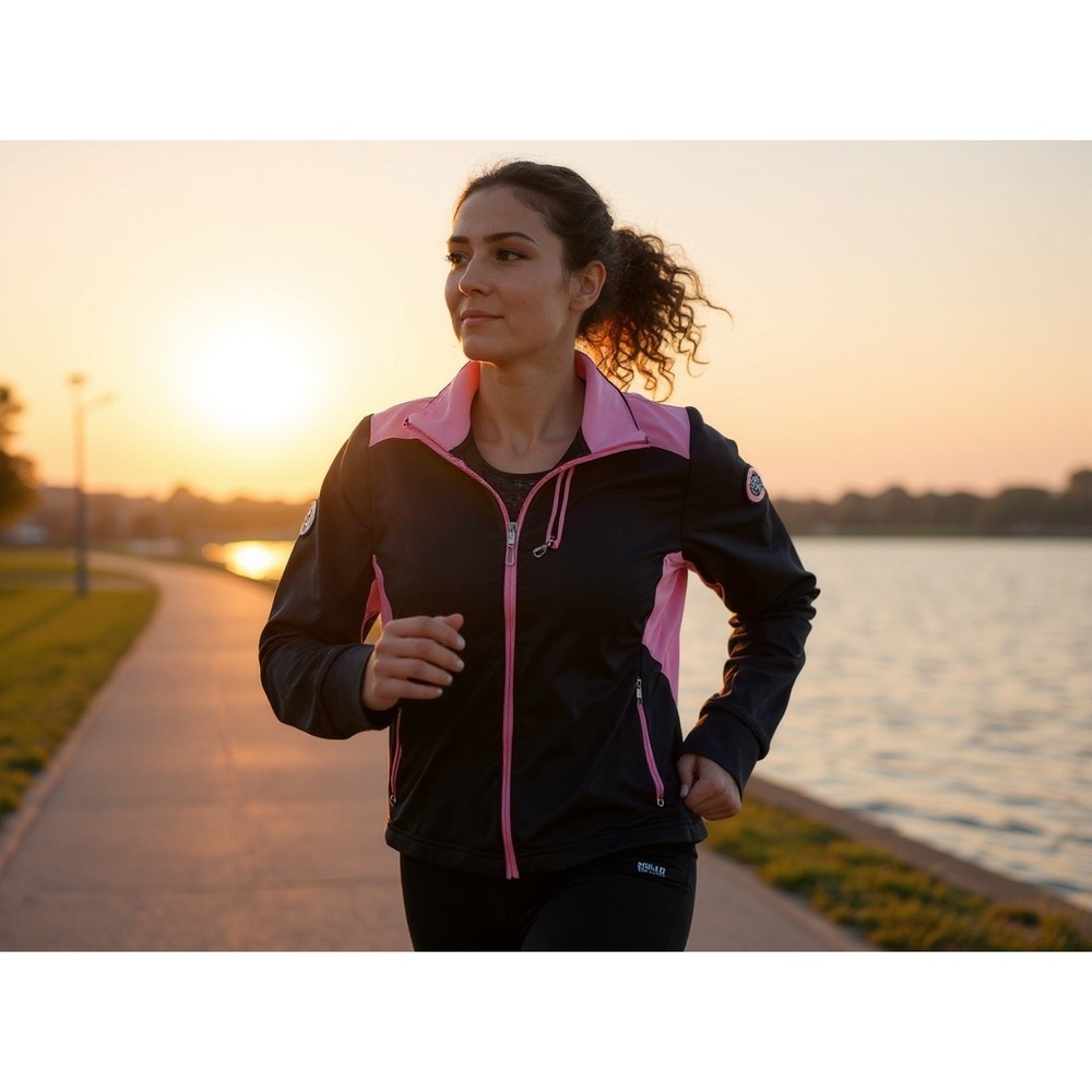 Lauren Ralph Lauren Women's Black Pink Zip Up jacket Sz M‎ athletlesuire sporty